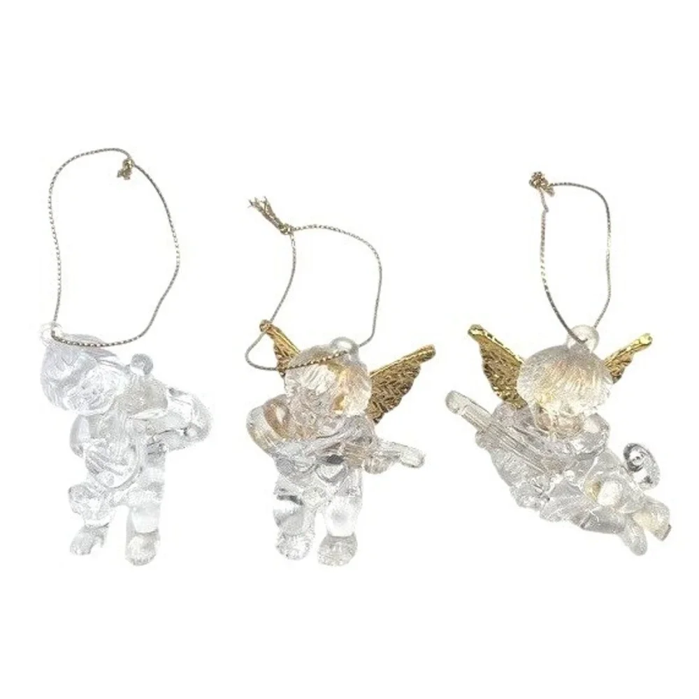 Set of 3 Clear Acrylic Cherub Angel Ornaments Christmas‎ Holiday Decoration